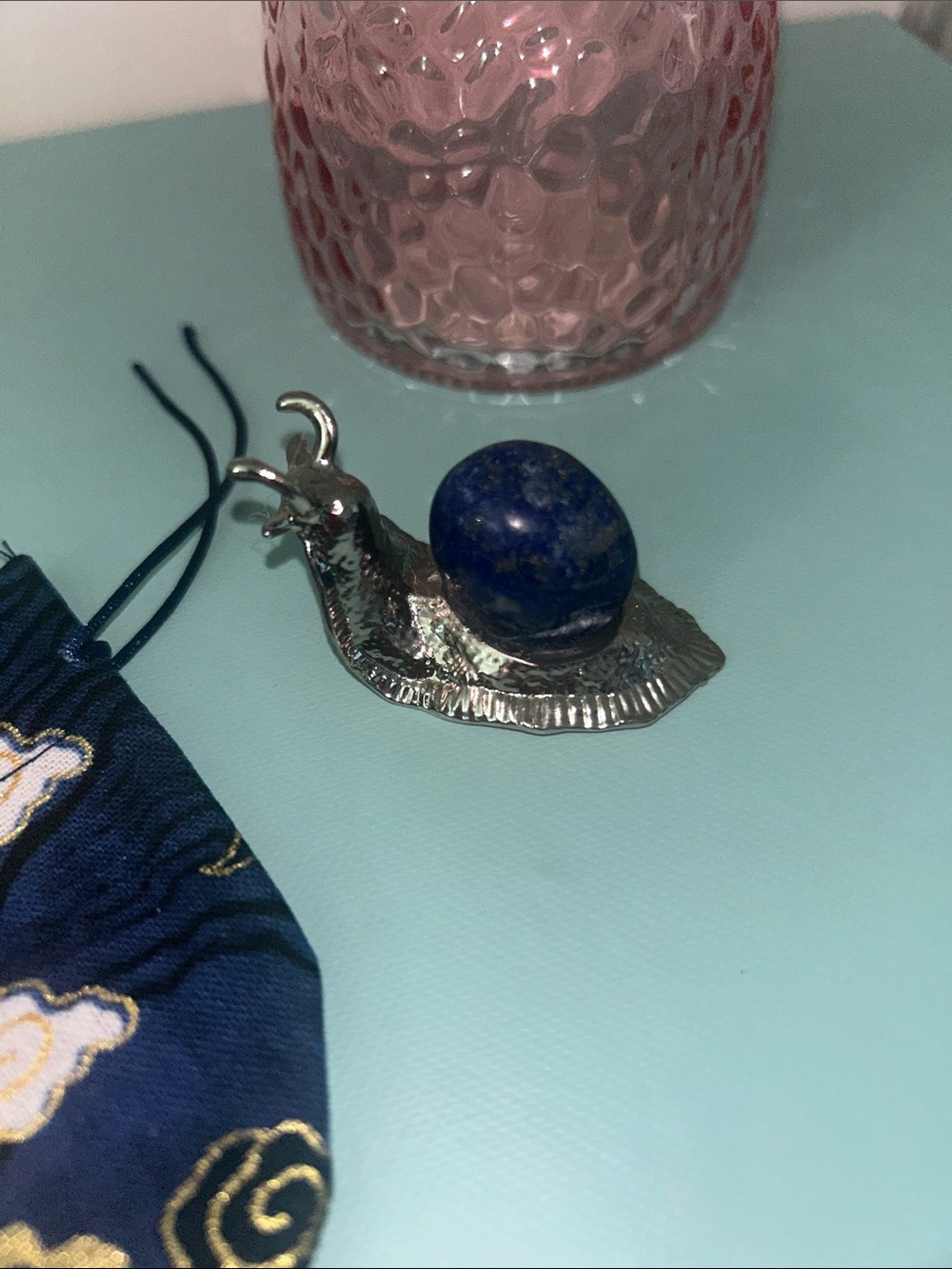 Lapis Lazuli Stone Silver Snail 2” Long with Dusty NWT